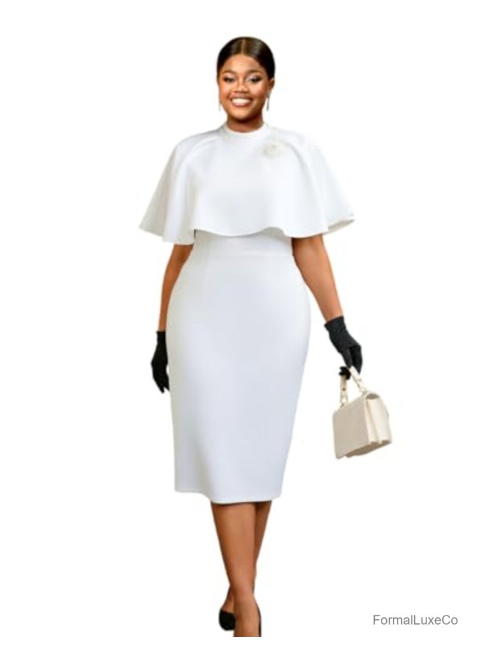Women Vintage Cape Sleeve Sheath Midi Dress Work Church Party Pencil Dress with